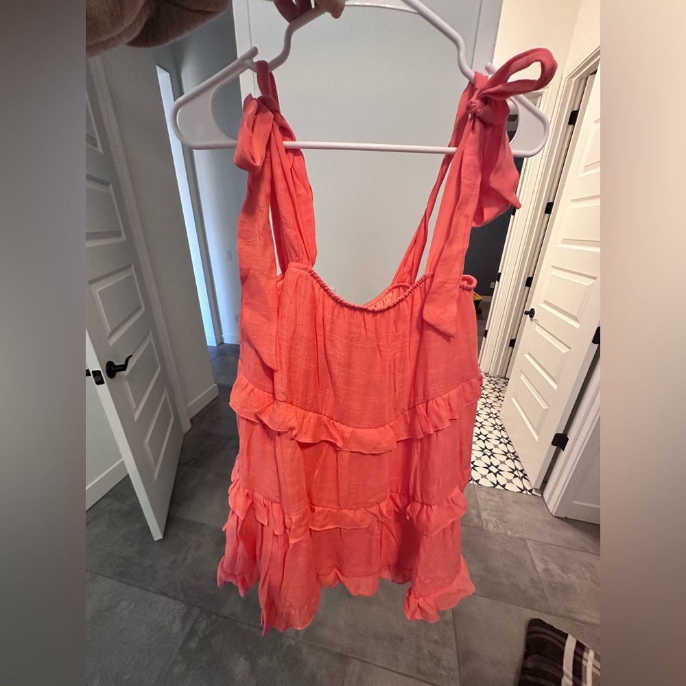 HYFVE Shoulder Tie Ruffle Tiered Mini Dress